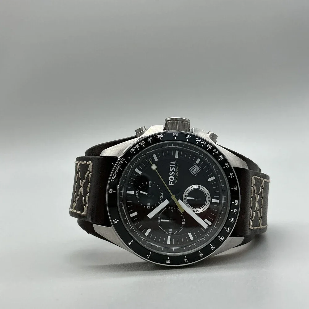 Fossil CH2599 Mens Watch 44mm Black Dial Leather Chronograph Date New Battery